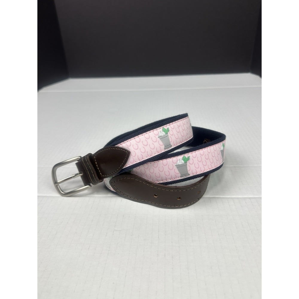 The Belted Cow Co. Ribbon Club Belt Mint Julep Pink Background Sz 40